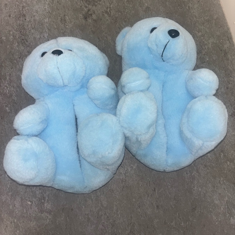 Blue Plush Teddy Bear slippers